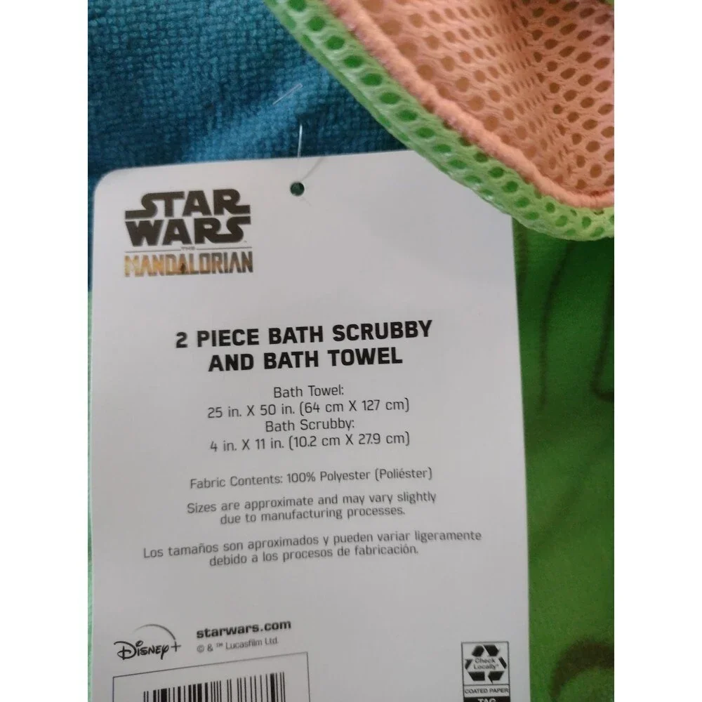 Baby Yoda Bath Scrubby and Bath Towel Set, 100% Polyester Disney Star Wars